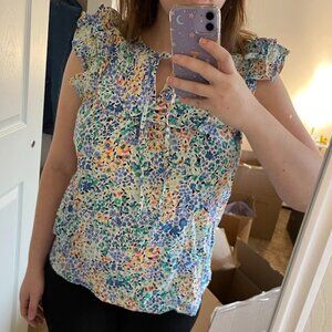 J.Crew Floral Flutter Top with Bib Trim